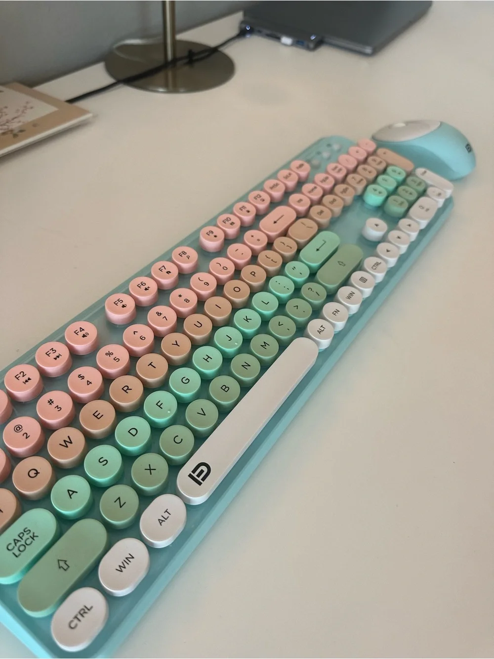 Pastel Mint & Pink Retro Round-Key Wireless Keyboard + Mouse